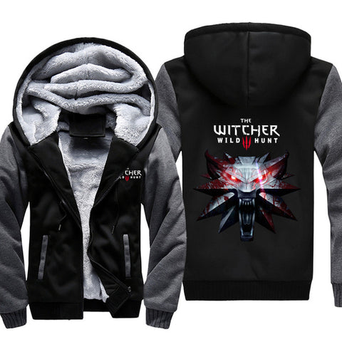 Winter Game The Witcher 3 Wild Hunt Wolf Head Printed Hoodies Super Warm Zip Coats Sweatshirts plus size 5XL - Wolfmall