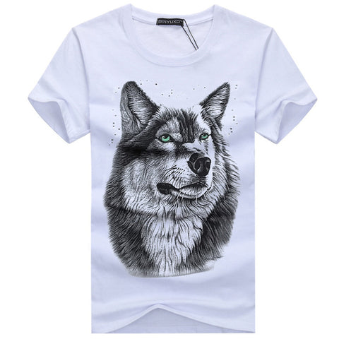 Wolf Men T-Shirt 5XL White T shirt Casual Cotton Printed Cartoon Short Sleeve Tee Shirt Large Size Summer Hot - Wolfmall
