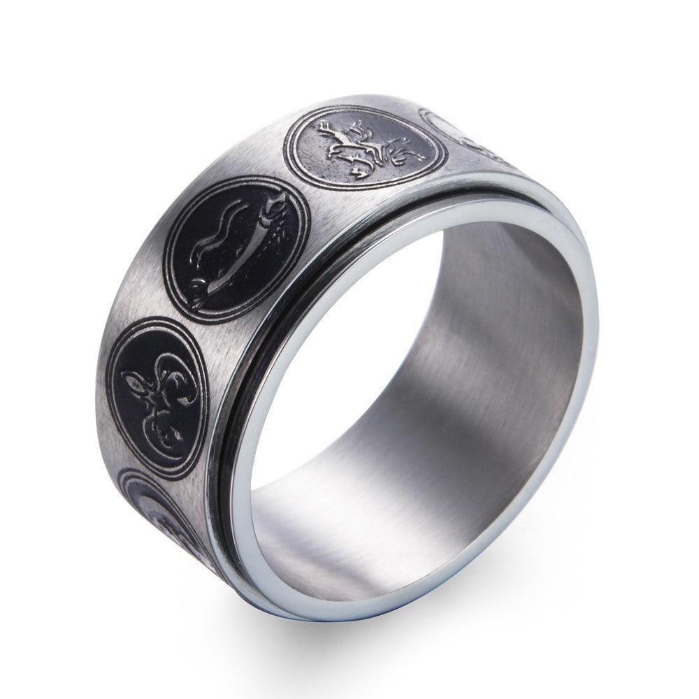 New A Song Ice And Fire Game Of Thrones House Starks Winterfell Wolfe Signet Rotatable Stainless Steel Ring Men Animal JewelryS - Wolfmall