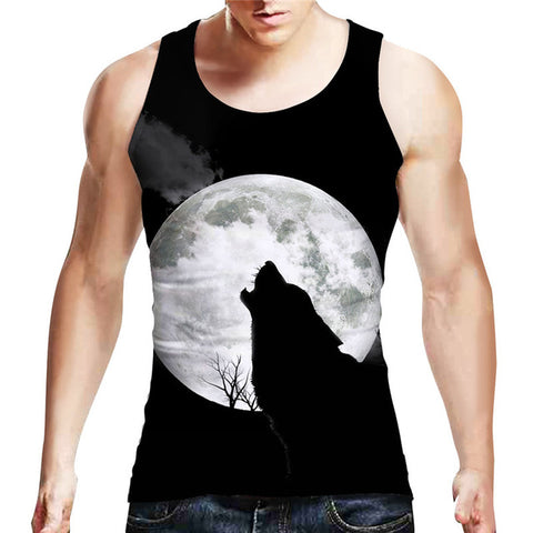 Moon Wolf Tank Top Men Summer Tank Tops Vest Bodybuilding Workout Brand Clothing Casual Muscle Sportswear Undershirt Dropship - Wolfmall