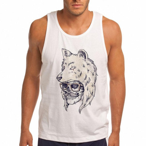 Top Brands Street Wear Tank Tops Fitness Summer Mens Vest Basic White Tank Mens Fashion Wolf Print Wear Shirt - Wolfmall