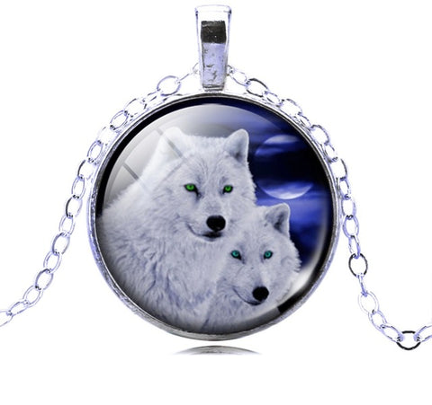2017 Newest silver plated Pendant Necklace Vintage Wolf Picture Glass Cabochon Statement Chain Necklace Summer Style Jewelry - Wolfmall