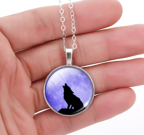 2017 Newest silver plated Pendant Necklace Vintage Wolf Picture Glass Cabochon Statement Chain Necklace Summer Style Jewelry - Wolfmall