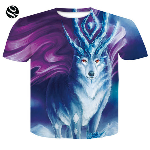 2018 Cool T-shirt Men/Women 3d Tshirt Print Print  Wolf Howling To The Moon Short Sleeve Summer Tops Tees T shirt Fashion - Wolfmall