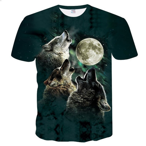 2018 Cool T-shirt Men/Women 3d Tshirt Print Print  Wolf Howling To The Moon Short Sleeve Summer Tops Tees T shirt Fashion - Wolfmall