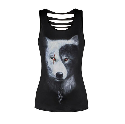Lei-SAGLY Spring Summer Women New Tank Tops 3D Digital Print Cartoon Wolf Pattern Women Sexy Sleeveless Round Neck Loose Tees - Wolfmall