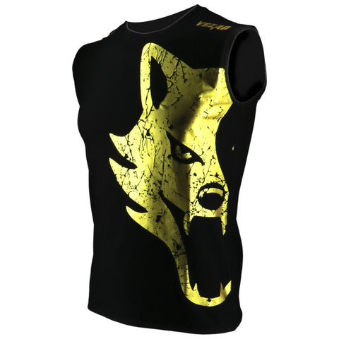 VSZAP Top New GIANT Sleeveless MMA Vest T-shirt Muay Thai Tank Tops Men Fitness Excercise Huge Gold Wolf Head Sleeveless Shirt - Wolfmall