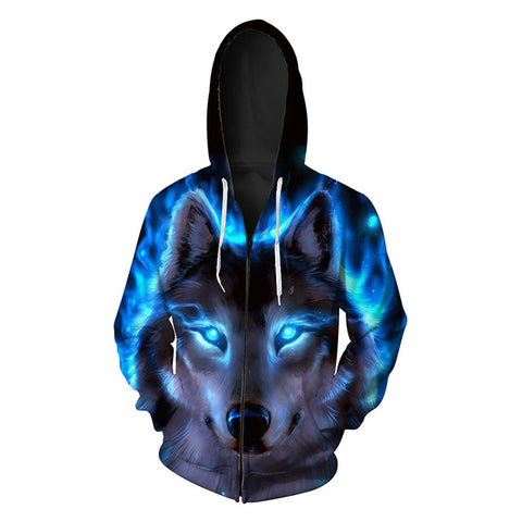 Hot Sale Wolf Printed Zipper Hoodies Men 3D Sweatshirt Quality Plus size Pullover Novelty 6XL Streetwear Male Hooded Jacket - Wolfmall