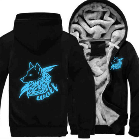 Dropshipping Fashion For Men Women Night Luminous Wolf Printed Printed Jacket Sweatshirts Thicken Hoodie Coat Clothing Casual - Wolfmall