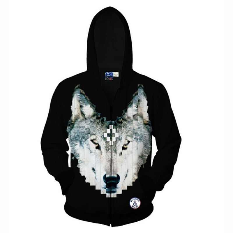 New Fashion Harajuku Style Mens 3D Jackets Tracksuits Creative Cross Wolf Printed 3D Outerwears Sweatshirt Hoodies Coats - Wolfmall
