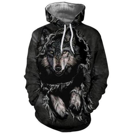 Hot Sale Brand Wolf Printed Hoodies Men 3D Sweatshirt Quality Plus size Pullover Novelty 3XL Streetwear Male Hooded Jacket - Wolfmall