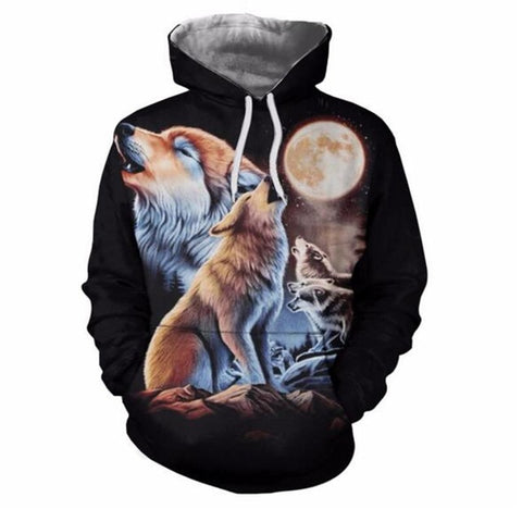 Hot Sale Brand Wolf Printed Hoodies Men 3D Sweatshirt Quality Plus size Pullover Novelty 3XL Streetwear Male Hooded Jacket - Wolfmall