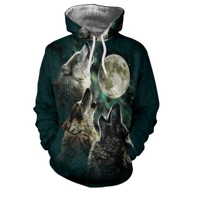 Hot Sale Brand Wolf Printed Hoodies Men 3D Sweatshirt Quality Plus size Pullover Novelty 3XL Streetwear Male Hooded Jacket - Wolfmall