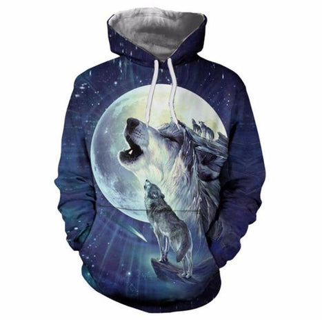 Hot Sale Brand Wolf Printed Hoodies Men 3D Sweatshirt Quality Plus size Pullover Novelty 3XL Streetwear Male Hooded Jacket - Wolfmall