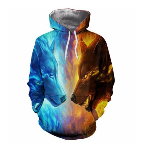 Hot Sale Brand Wolf Printed Hoodies Men 3D Sweatshirt Quality Plus size Pullover Novelty 3XL Streetwear Male Hooded Jacket - Wolfmall