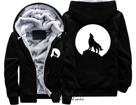 fashion Men women Warm Thick Coat Jacket winter single wolf golden reflective glow print street velvet Sweatshirt top Hoodie - Wolfmall