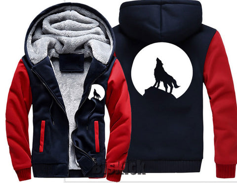 fashion Men women Warm Thick Coat Jacket winter single wolf golden reflective glow print street velvet Sweatshirt top Hoodie - Wolfmall