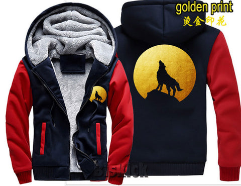 fashion Men women Warm Thick Coat Jacket winter single wolf golden reflective glow print street velvet Sweatshirt top Hoodie - Wolfmall