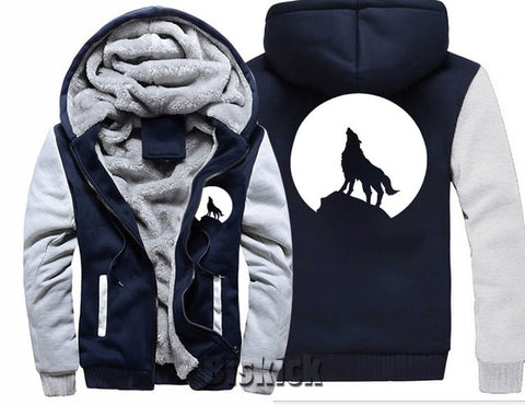 fashion Men women Warm Thick Coat Jacket winter single wolf golden reflective glow print street velvet Sweatshirt top Hoodie - Wolfmall