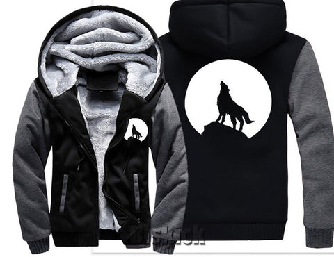 fashion Men women Warm Thick Coat Jacket winter single wolf golden reflective glow print street velvet Sweatshirt top Hoodie - Wolfmall