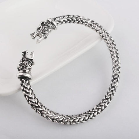 RJ Newest Fashion Handmade Opening Vikings of Midgard Bangles Double wolf Faucet Head Bracelet Two-headed Wolf Men Bracelet - Wolfmall
