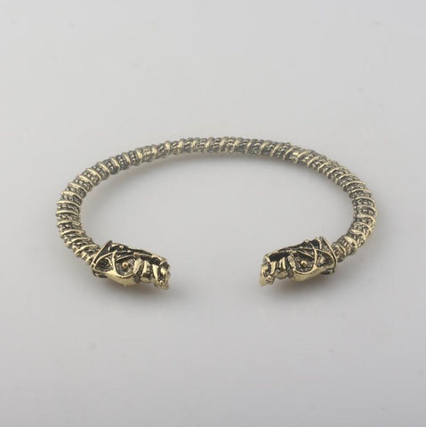 RJ Newest Fashion Handmade Opening Vikings of Midgard Bangles Double wolf Faucet Head Bracelet Two-headed Wolf Men Bracelet - Wolfmall