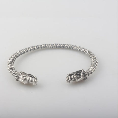 RJ Newest Fashion Handmade Opening Vikings of Midgard Bangles Double wolf Faucet Head Bracelet Two-headed Wolf Men Bracelet - Wolfmall