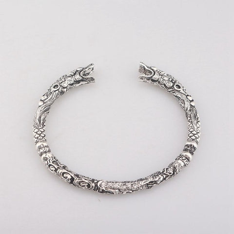 RJ Newest Fashion Handmade Opening Vikings of Midgard Bangles Double wolf Faucet Head Bracelet Two-headed Wolf Men Bracelet - Wolfmall
