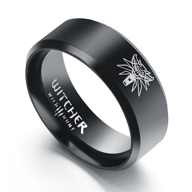Hot Game The Witcher 3 Ring Wild Hunt Medallion Gold Stainless Steel Black Bike Rings for Men Punk Wolf Ring - Wolfmall