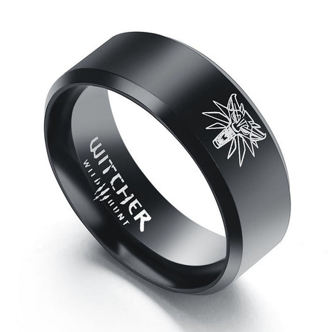 Hot Game The Witcher 3 Ring Wild Hunt Medallion Gold Stainless Steel Black Bike Rings for Men Punk Wolf Ring - Wolfmall