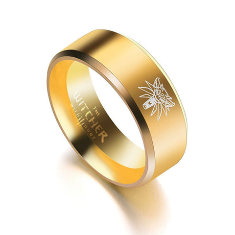 Hot Game The Witcher 3 Ring Wild Hunt Medallion Gold Stainless Steel Black Bike Rings for Men Punk Wolf Ring - Wolfmall