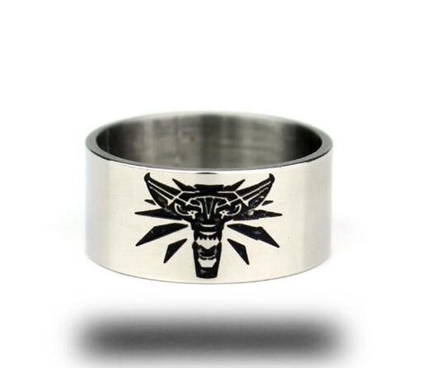 Hot Game The Witcher 3 Ring Wild Hunt Medallion Gold Stainless Steel Black Bike Rings for Men Punk Wolf Ring - Wolfmall