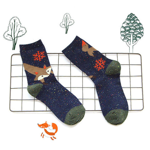 1 Pair Women Cute Animal Cartoon Fox Wolf Warm Cotton Sock Female Ladies Casual Hosiery - Wolfmall