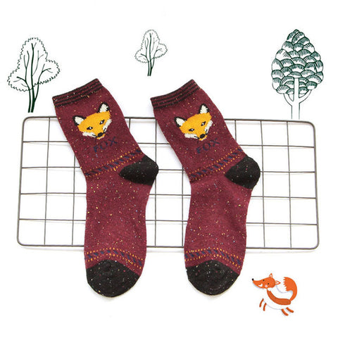 1 Pair Women Cute Animal Cartoon Fox Wolf Warm Cotton Sock Female Ladies Casual Hosiery - Wolfmall