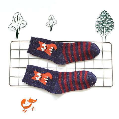 1 Pair Women Cute Animal Cartoon Fox Wolf Warm Cotton Sock Female Ladies Casual Hosiery - Wolfmall