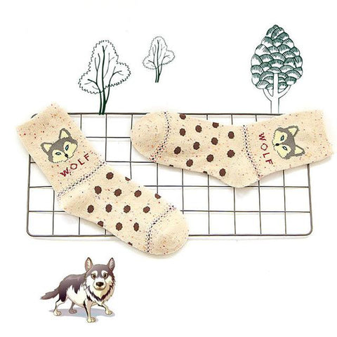 1 Pair Women Cute Animal Cartoon Fox Wolf Warm Cotton Sock Female Ladies Casual Hosiery - Wolfmall