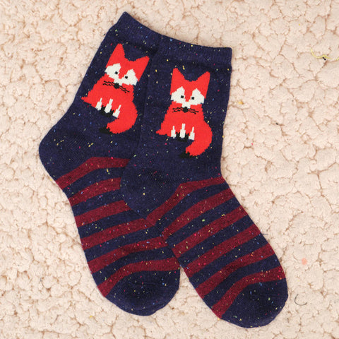 Women Cute Animal Cartoon Fox Wolf Warm Cotton Sock Female Ladies Casual Hosiery - Wolfmall