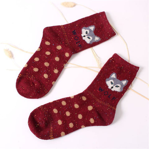 2018 Women Fashion Cute Fox Wolf Creative Cotton Socks Ladies Spring Summer Harajuku Warm Thick Socks - Wolfmall