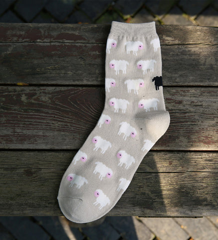 Kawaii Japanese Cartoon Animal In Tube Women Cotton Socks Printed Cute Sheep Cow Wolf  Pig Female Casual Sock Leisure Sox 5Color - Wolfmall
