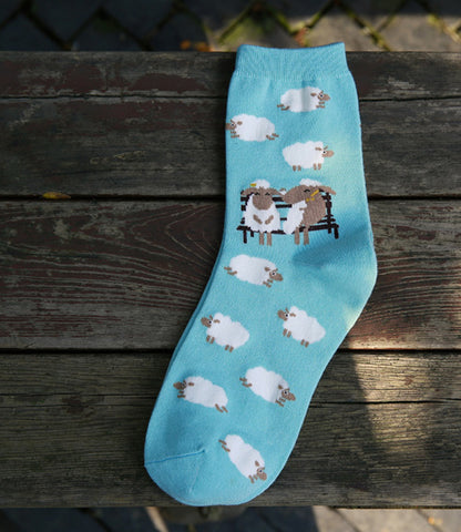 Kawaii Japanese Cartoon Animal In Tube Women Cotton Socks Printed Cute Sheep Cow Wolf  Pig Female Casual Sock Leisure Sox 5Color - Wolfmall