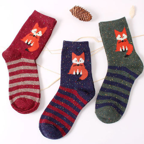 5Pair/lot Lovely Fox Wolf Striped 3D Socks Spring Winter Socks Cute Women Socks Fox Girls Calcetines Meias Christmas Sock - Wolfmall