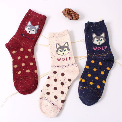 5Pair/lot Lovely Fox Wolf Striped 3D Socks Spring Winter Socks Cute Women Socks Fox Girls Calcetines Meias Christmas Sock - Wolfmall