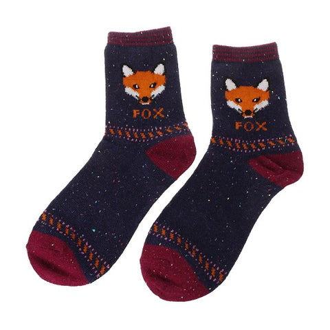 KLV Women Cute Fox Wolf Pattern Winter Warm Rabbit Wool Blend Crew Calf Tube Socks - Wolfmall