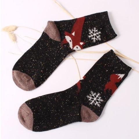 Fashhion Cute Korean Thick Wool Cotton Women Girl Crew Socks Spring And Summer Of Harajuku Animal Fox Wolf Striped Sox - Wolfmall