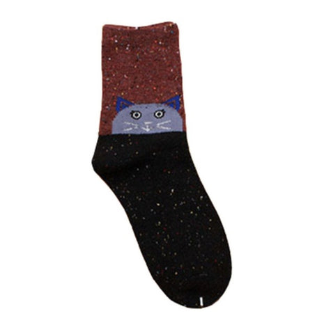 Fashhion Cute Korean Thick Wool Cotton Women Girl Crew Socks Spring And Summer Of Harajuku Animal Fox Wolf Striped Sox - Wolfmall