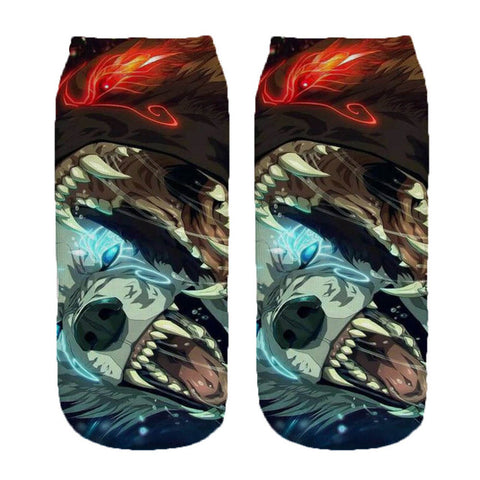 HO-KLOSS personality Angry Wolf 3D funny sock Design Printed  Children Lady Casual Cartoon Unisex Low Cut Ankle Socks - Wolfmall