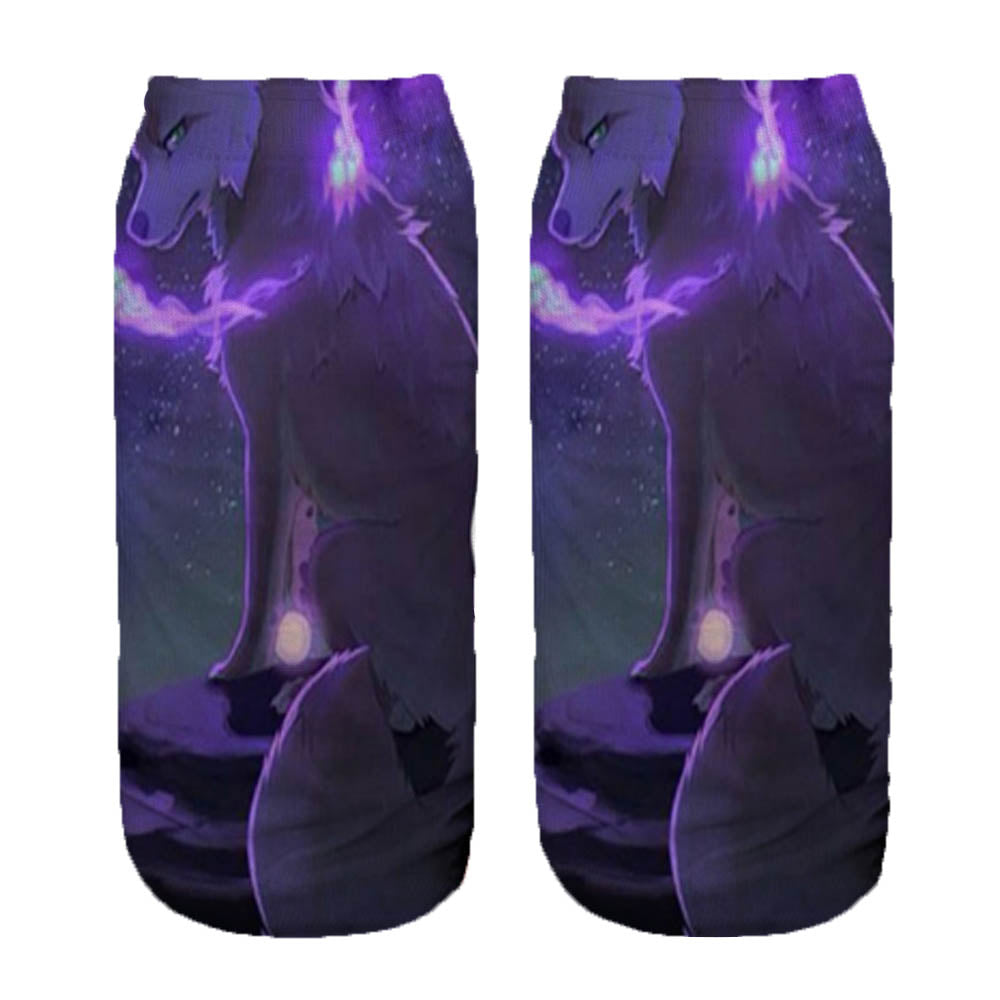 The Purple Wolf Character Design Funny 3D Socks Fashion Printed Design for Girl Ladys Cartoon Socks Unisex Low Cut Ankle Socks - Wolfmall