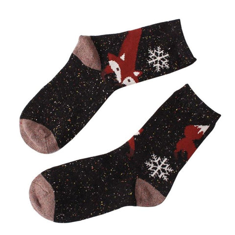Vintage Socks Retro Animals Patterns Girls Cute Fox Wolf Striped 3D Socks Spring Winter Style Creative Cute Women Cotton Socks - Wolfmall