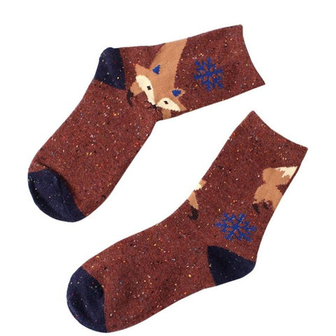 Vintage Socks Retro Animals Patterns Girls Cute Fox Wolf Striped 3D Socks Spring Winter Style Creative Cute Women Cotton Socks - Wolfmall
