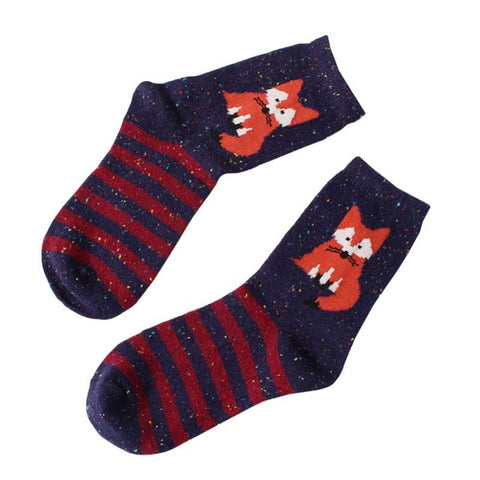Vintage Socks Retro Animals Patterns Girls Cute Fox Wolf Striped 3D Socks Spring Winter Style Creative Cute Women Cotton Socks - Wolfmall